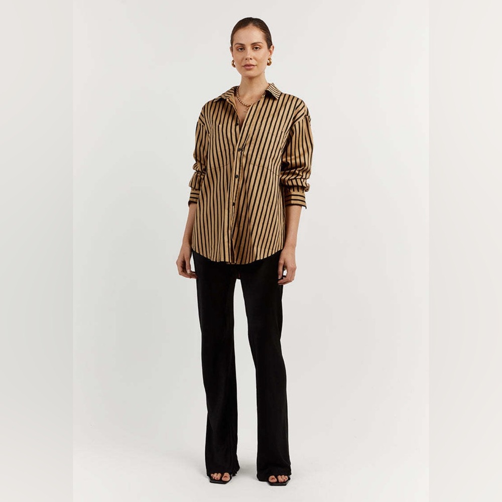 Dissh Lockwood Mocha Striped Shirt button down